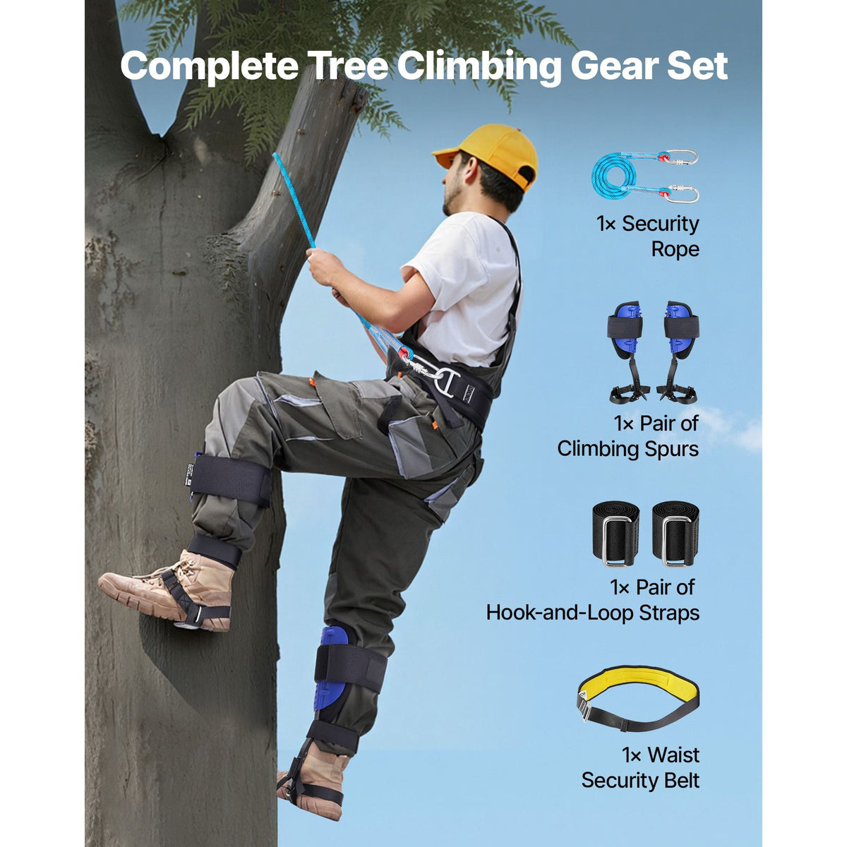Tree Climbing Spikes Set, Height-Adjustable Tree Climbing Gear with Straps & Waist Harness, 350 lbs Load Capacity, Heavy Duty Steel Climb Spurs Arborist Equipment for Fruit Picking Hunting