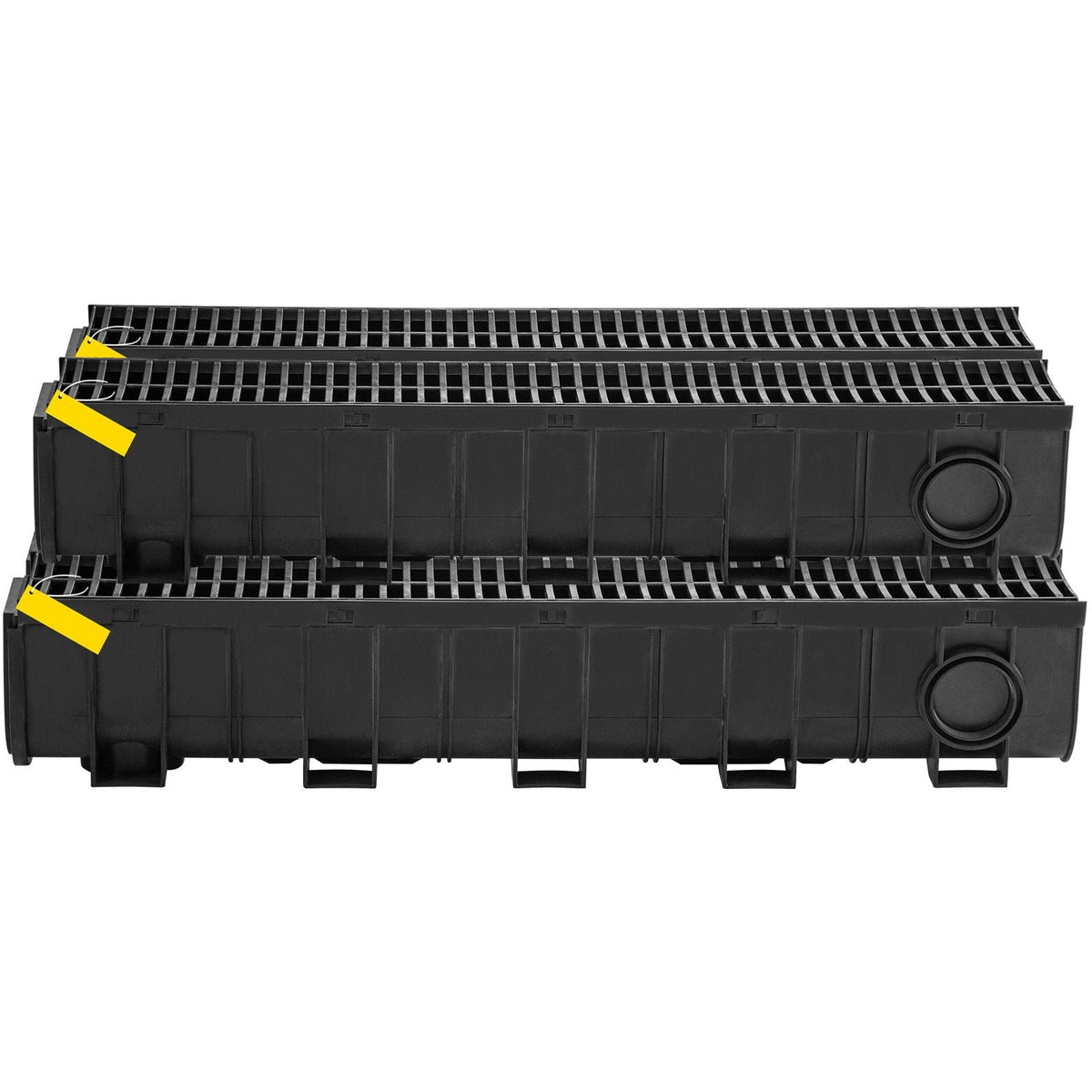 Trench Drain System, Channel Drain with Plastic Grate, 5.9x7.5-Inch HDPE Drainage Trench, Black Plastic Garage Floor Drain, 5x39 Trench Drain Grate, with 5 End Caps, for Garden, Driveway-5 Pack