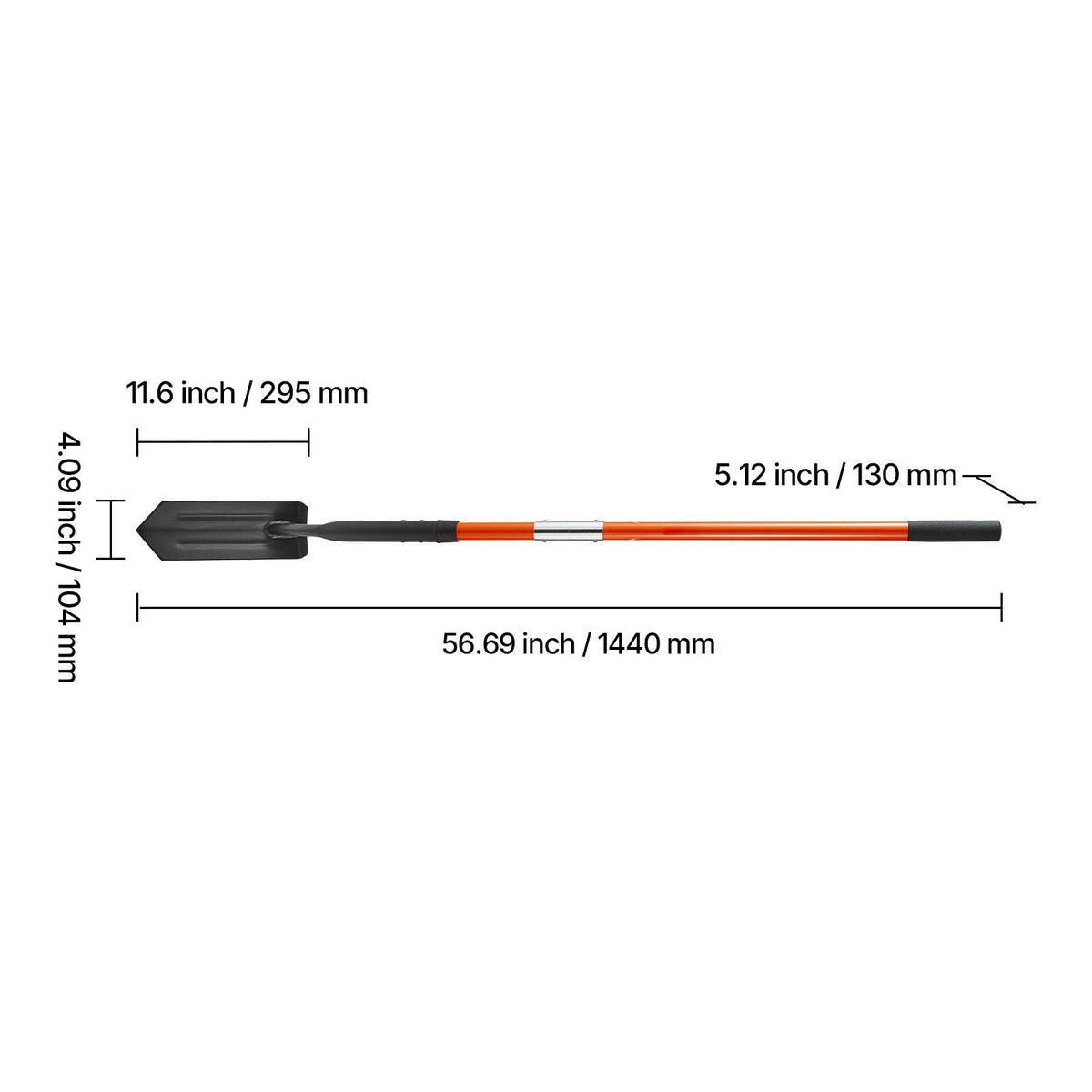 Trench Shovel, 4 in Blade Heavy-Duty Trenching Shovel, Narrow Spade Trench Digger with Fiberglass Handle and Non-Slip Grip, for Gardening, Digging Holes, Trenching, and Planting, 56 in Long