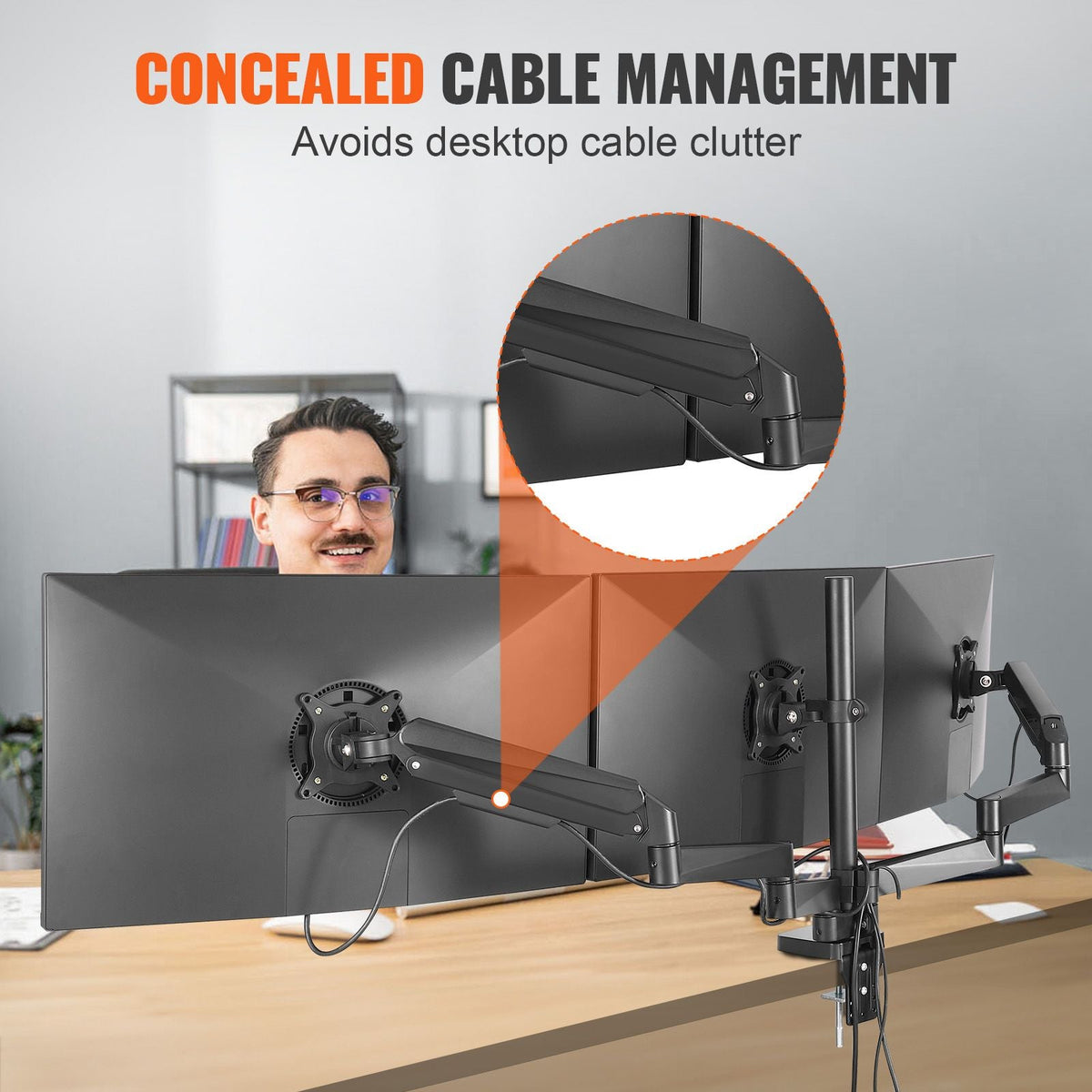 Triple Monitor Mount, Supports 13"-27" Screens, Fully Adjustable Gas Spring Monitor Arm, Holds up to 20 lbs per Arm, Triple Monitor Stand with C-Clamp/Grommet Mounting Base, VESA Mount 75/100 mm
