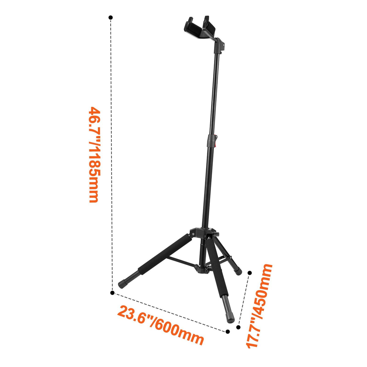 Tripod Guitar Stand, 33 lbs/15 kg Load Capacity, Floor-Standing Foldable Guitar Stand Display Rack with 35.4-47.2 in/900-1200 mm Adjustable Height, for Guitar Acoustic Electric Classical Bass