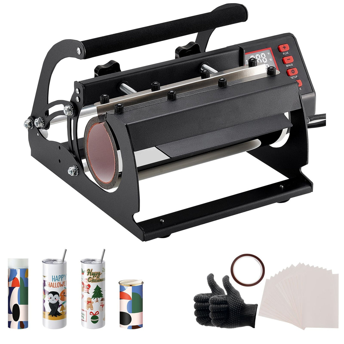 Tumbler Heat Press Machine, 11-30oz Mug Press, Heat Up Fast and Even, Tumbler Press with Sublimation Paper, Tape and Gloves, Temp and Time Setting, for Sublimation Tumblers, Cups, Mugs, Black