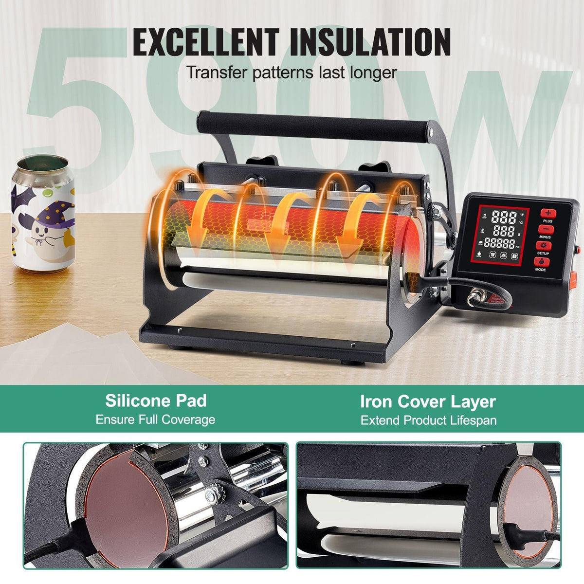 Tumbler Heat Press Machine, 11-30oz Mug Press, Heat Up Fast and Even, Tumbler Press with Sublimation Paper, Tape and Gloves, Temp and Time Setting, for Sublimation Tumblers, Cups, Mugs, Black