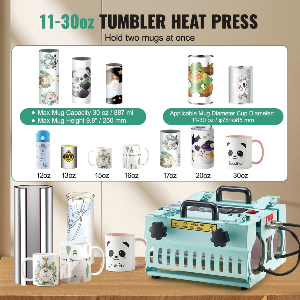 Tumbler Heat Press Machine, 2 Station Heaters, 11-30oz Mug Press, Heat Up Fast and Even, Tumbler Press with Dual Independent Display Screens, for Sublimation Tumblers, Cups, and Mugs