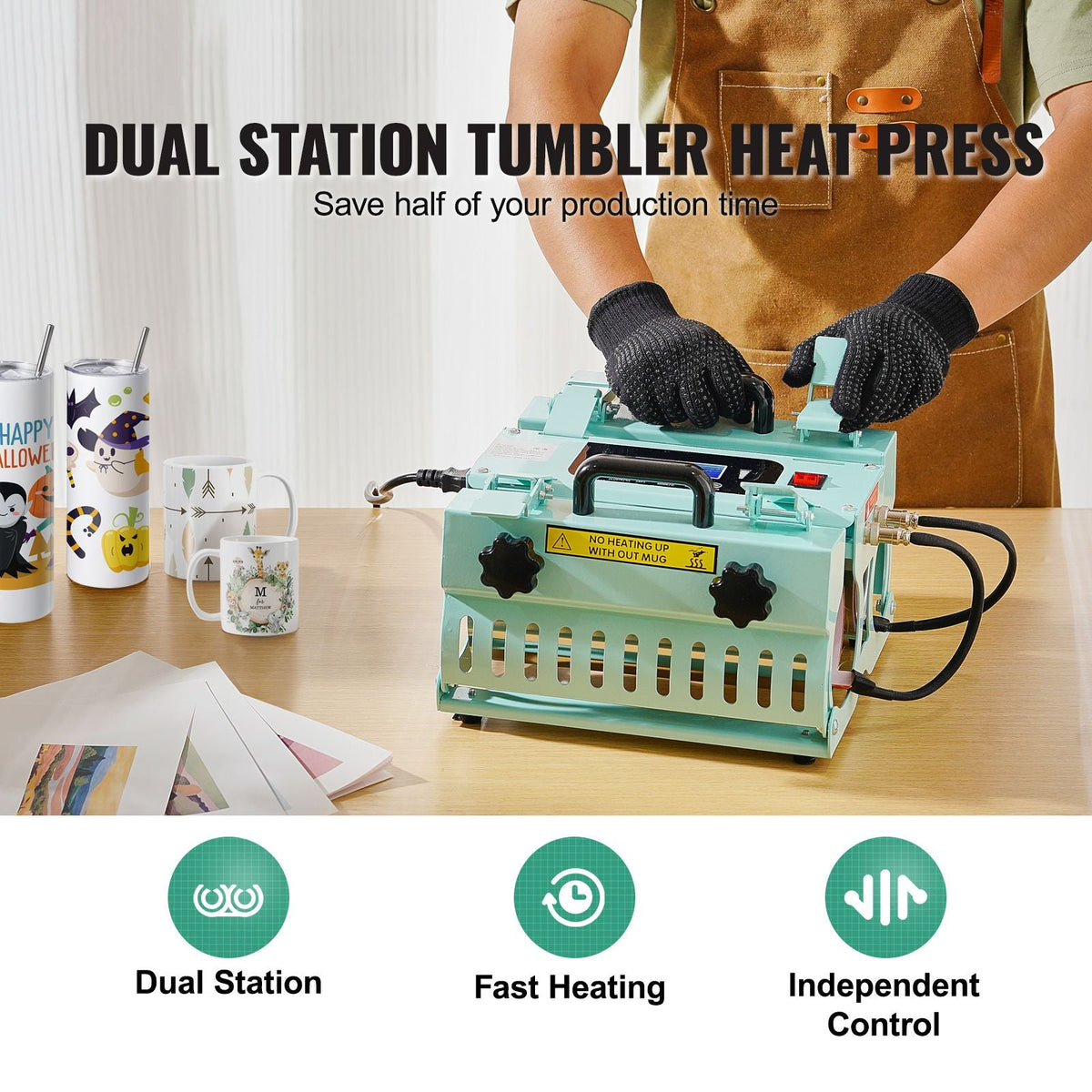 Tumbler Heat Press Machine, 2 Station Heaters, 11-30oz Mug Press, Heat Up Fast and Even, Tumbler Press with Dual Independent Display Screens, for Sublimation Tumblers, Cups, and Mugs