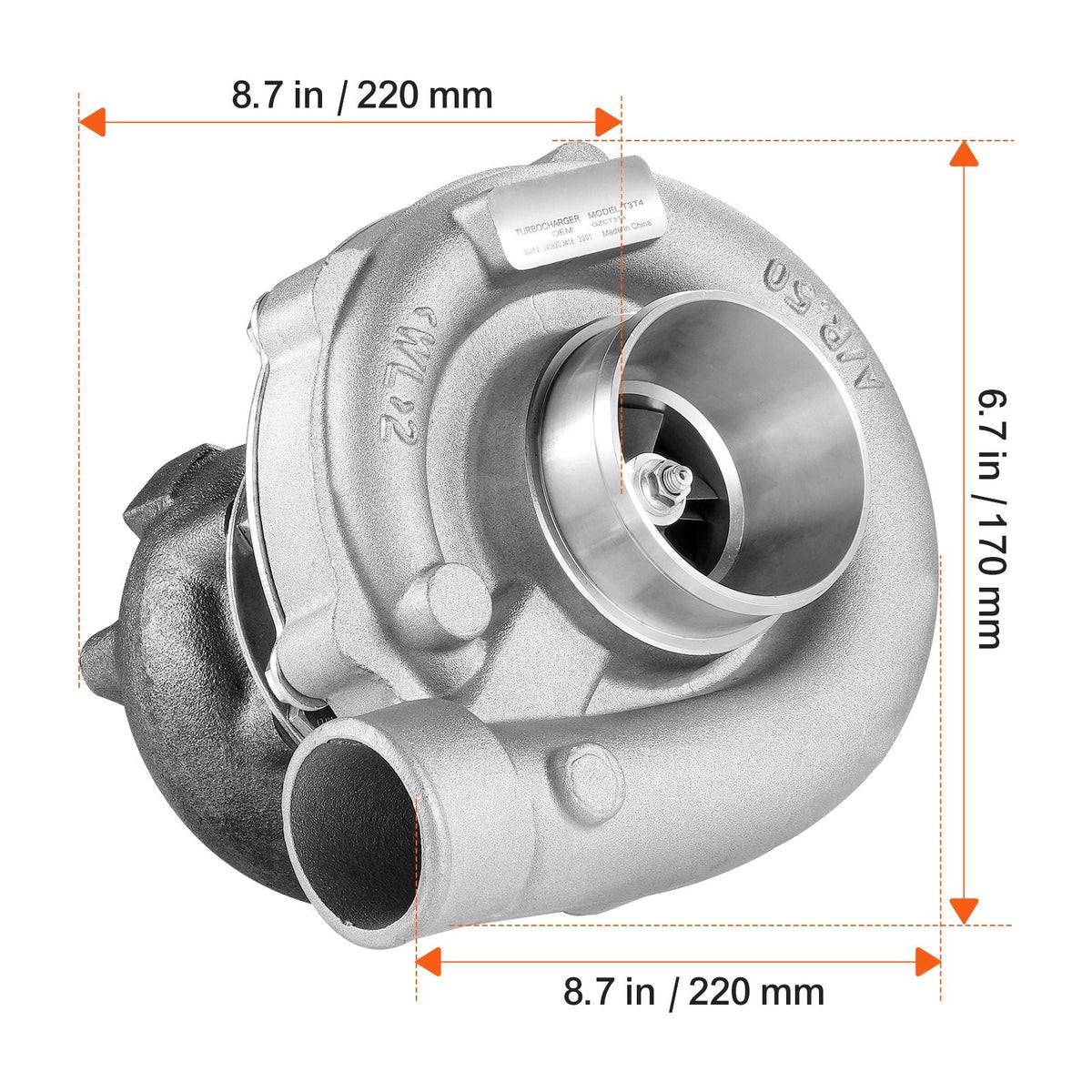 Turbo Turbocharger with Gasket Kit, Turbo Charger Replacement for Car Engines, Compatible with 1.5L-4.0L Engine Displacements, Heat Resistance Engine Turbocharger with K418 Alloy Impeller