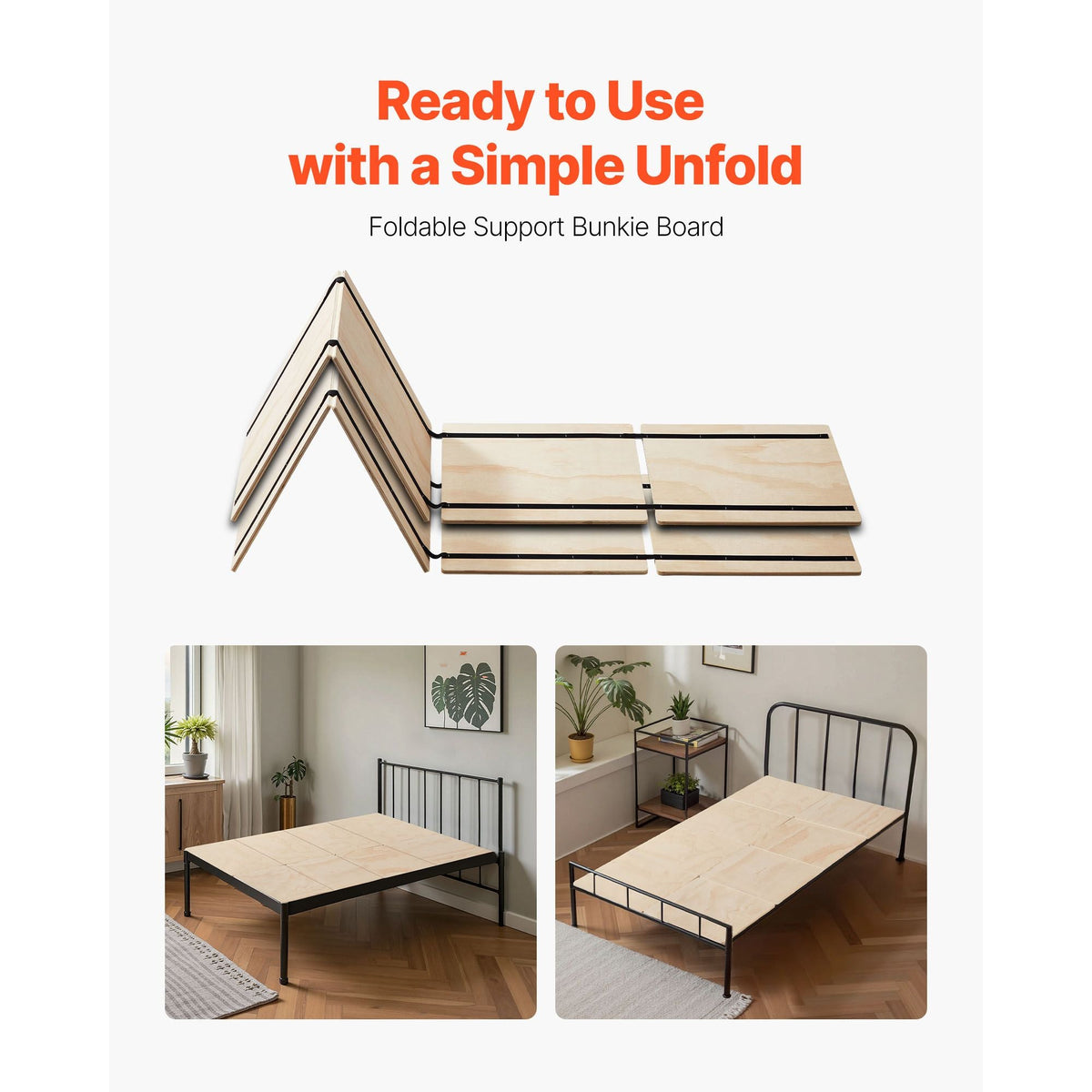 Twin Size Bunkie Board, 0.4 in Foldable Bed Board Slats with Connection, Wooden Mattress Support for Twin Size Bed, Support under Mattress Boards, Ready to Use, 8 Piece, Burlywood