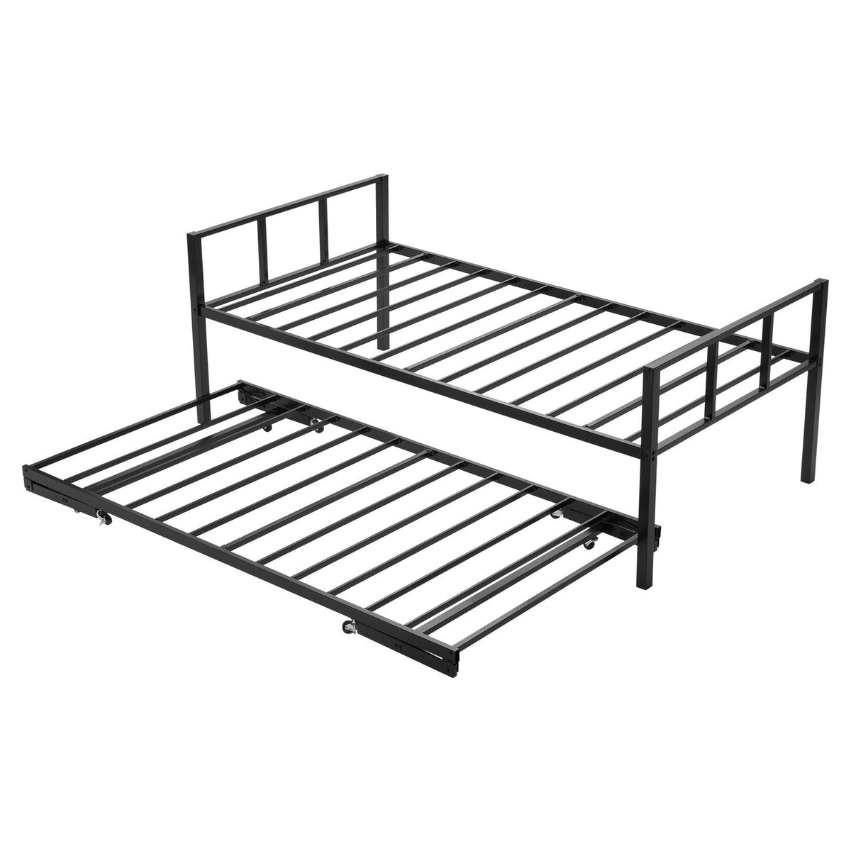 Twin Size Daybed Frame, Day Bed with Trundle, Heavy Duty Metal Platform Bed Frame, Twin Daybed with Metal Slats Support for Living Room, Bedroom, Guest Room, Easy Assembly, Black