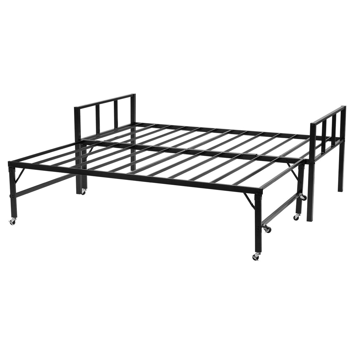 Twin Size Daybed Frame, Day Bed with Trundle, Heavy Duty Metal Platform Bed Frame, Twin Daybed with Metal Slats Support for Living Room, Bedroom, Guest Room, Easy Assembly, Black
