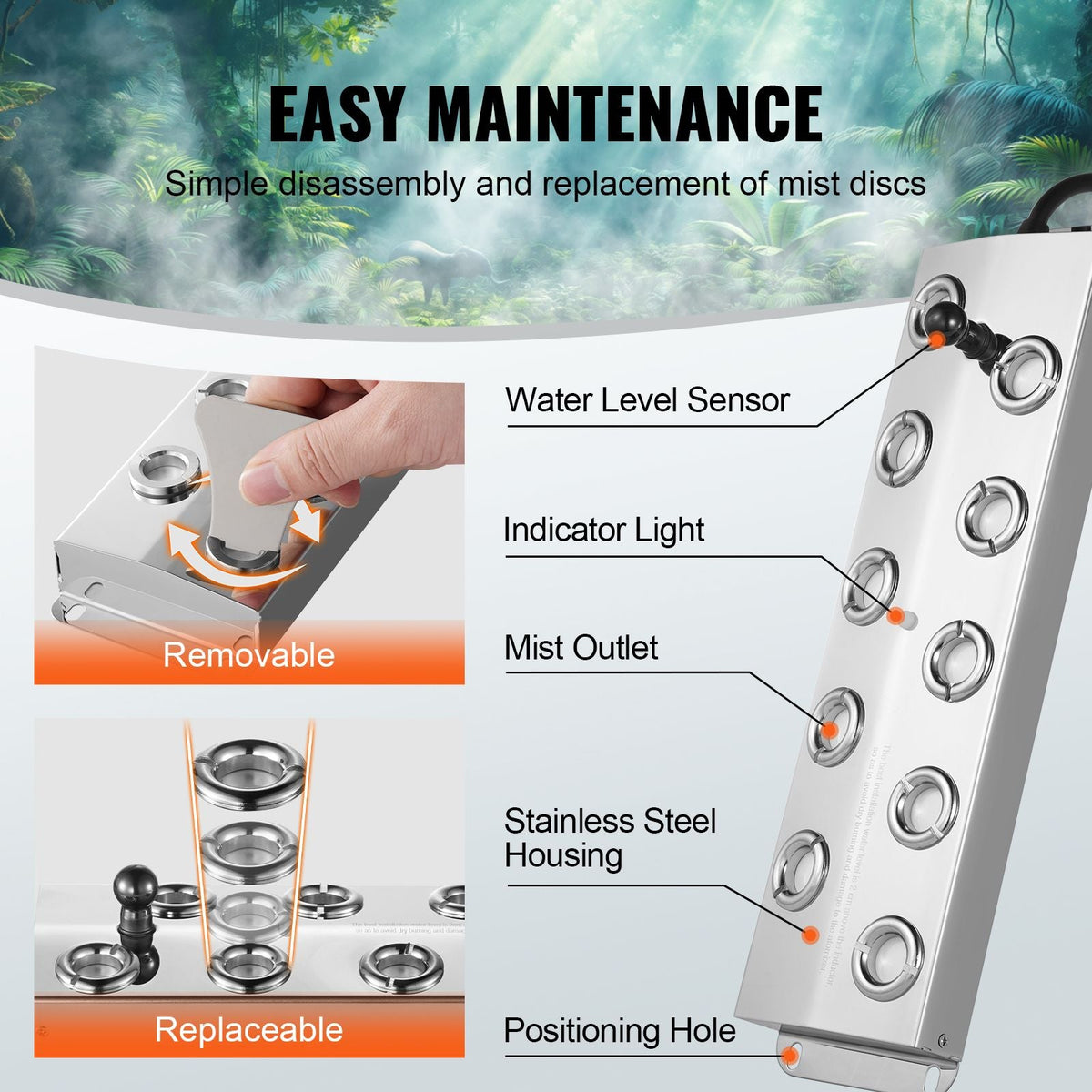 Ultrasonic Mist Maker 10 Head, 7000mL/H Ultrasonic Fogger, Mist Maker with 280W IP67 Waterproof Power Supply, Buoy, Replacement Discs, for Pond, Garden, Rockery, Greenhouse, Halloween Decoration