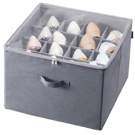 Under Bed Shoe Storage Organizer, 1 Pack, 16 Compartments, Underbed Shoe Box Storage Containers Adjustable Dividers, Sandal Organizer Storage with Clear Window, Breathable, Reinforced Handles