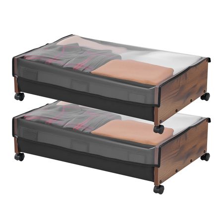 Under Bed Storage with Wheels, 25.6 x 18.1 x 7.1 inch Underbed Containers, Underbed Shoes Organizer with Lockable Wheels, Rolling Under the Bed Storage Bins for Clothes, Shoes, Blankets, 2 Pack