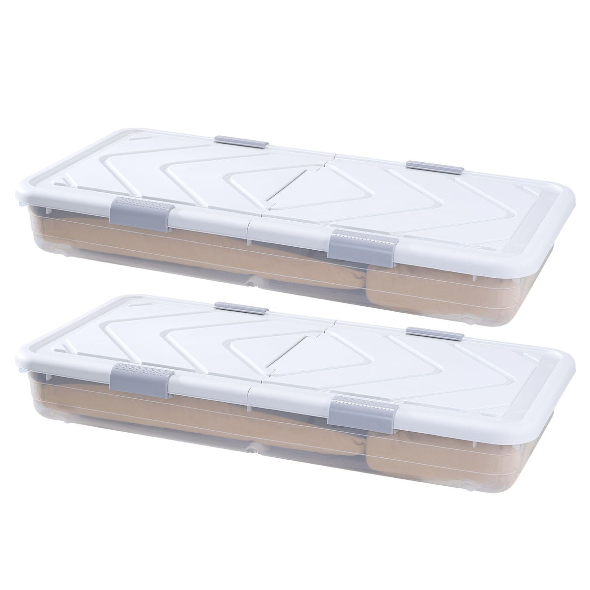 Under Bed Storage with Wheels, 39.8 x 20.1 x 5.9 inch Underbed Containers, Underbed Shoes Organizer with Lid & Gray Latch, Rolling Under the Bed Storage Bins for Clothes Shoes Blankets, 2 Pack