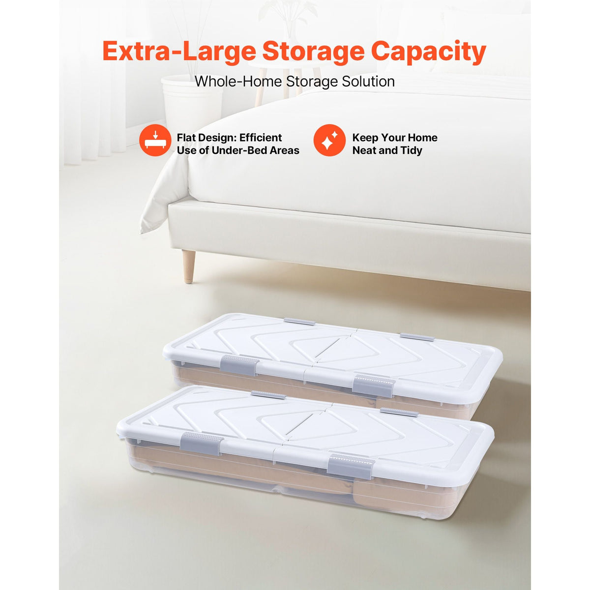 Under Bed Storage with Wheels, 39.8 x 20.1 x 5.9 inch Underbed Containers, Underbed Shoes Organizer with Lid & Gray Latch, Rolling Under the Bed Storage Bins for Clothes Shoes Blankets, 2 Pack