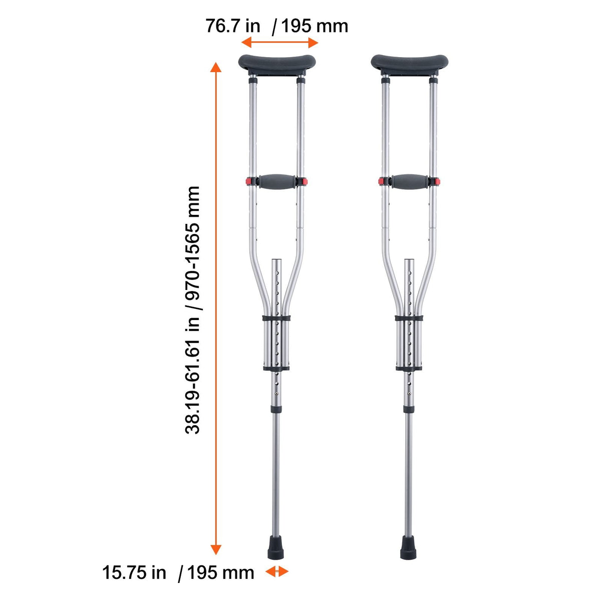 Underarm Crutches, 13-Level Height Adjustable Underarm Walking Crutches, Lightweight Aluminum Crutches for Adults Teenager - with Soft Underarm Pad for Leg Injury Surgery Disabled, 1 Pair 300LBS