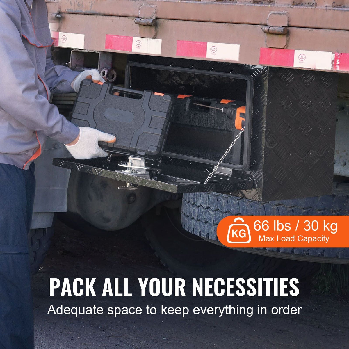 Underbody Truck Box, 24" x 17" x 18" Pickup Storage Box, Heavy Duty Aluminum Diamond Plate Tool Box with Lock and Keys, Waterproof Trailer Storage Box with T-Handle Latch for Truck, Van, Trailer