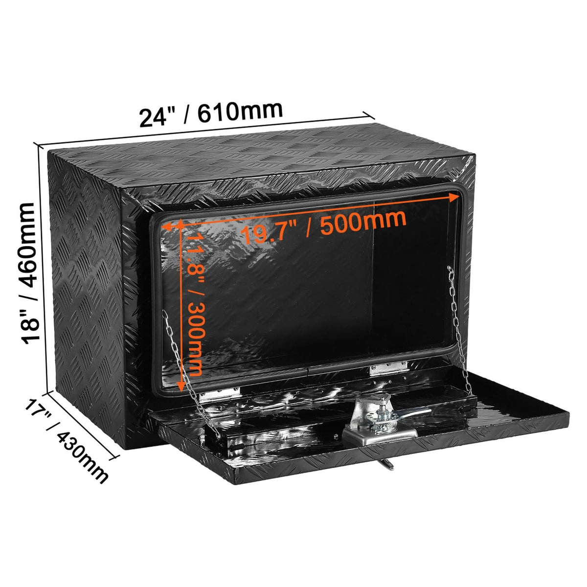 Underbody Truck Box, 24" x 17" x 18" Pickup Storage Box, Heavy Duty Aluminum Diamond Plate Tool Box with Lock and Keys, Waterproof Trailer Storage Box with T-Handle Latch for Truck, Van, Trailer