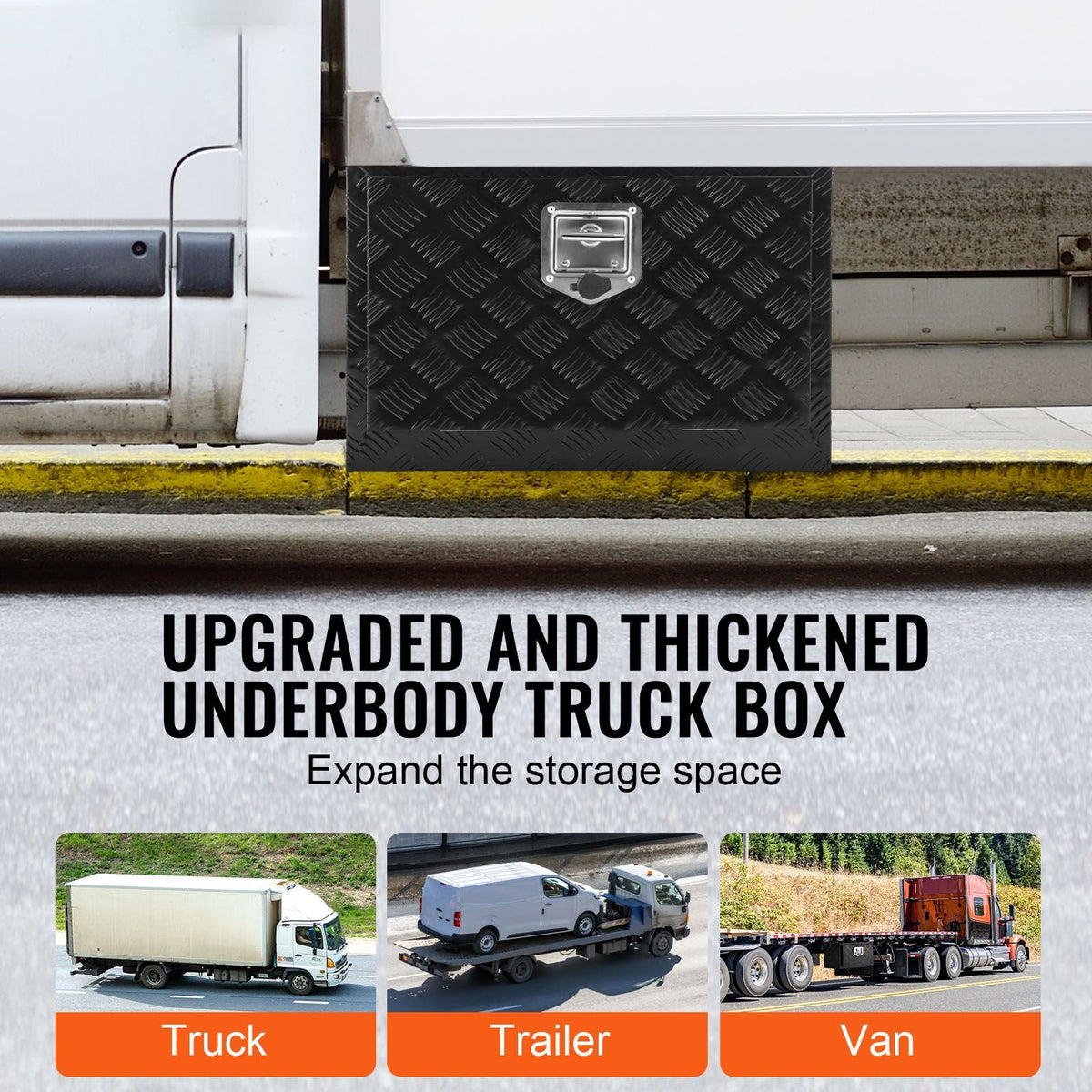 Underbody Truck Box, 24" x 17" x 18" Pickup Storage Box, Heavy Duty Aluminum Diamond Plate Tool Box with Lock and Keys, Waterproof Trailer Storage Box with T-Handle Latch for Truck, Van, Trailer