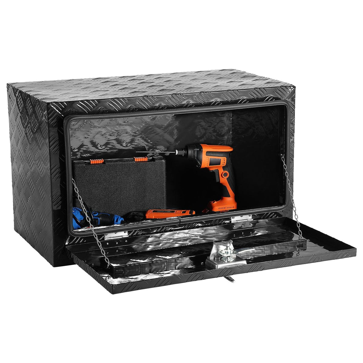 Underbody Truck Box, 30" x 14" x 16" Pickup Storage Box, Heavy Duty Aluminum Diamond Plate Tool Box with Lock and Keys, Waterproof Trailer Storage Box with T-Handle Latch for Truck, Van, Trailer