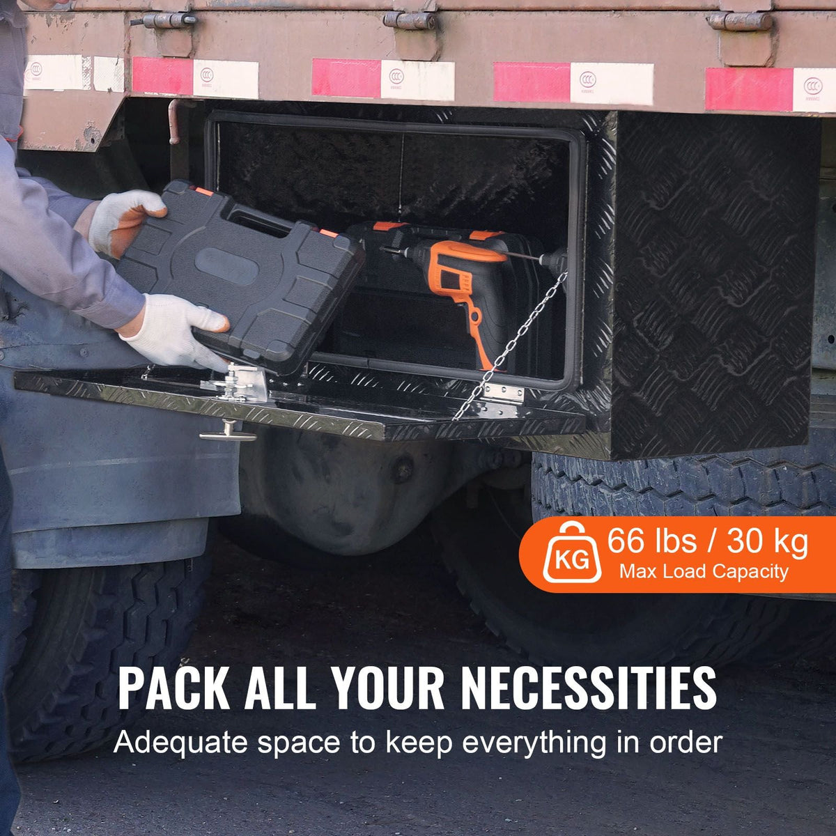 Underbody Truck Box, 30" x 14" x 16" Pickup Storage Box, Heavy Duty Aluminum Diamond Plate Tool Box with Lock and Keys, Waterproof Trailer Storage Box with T-Handle Latch for Truck, Van, Trailer