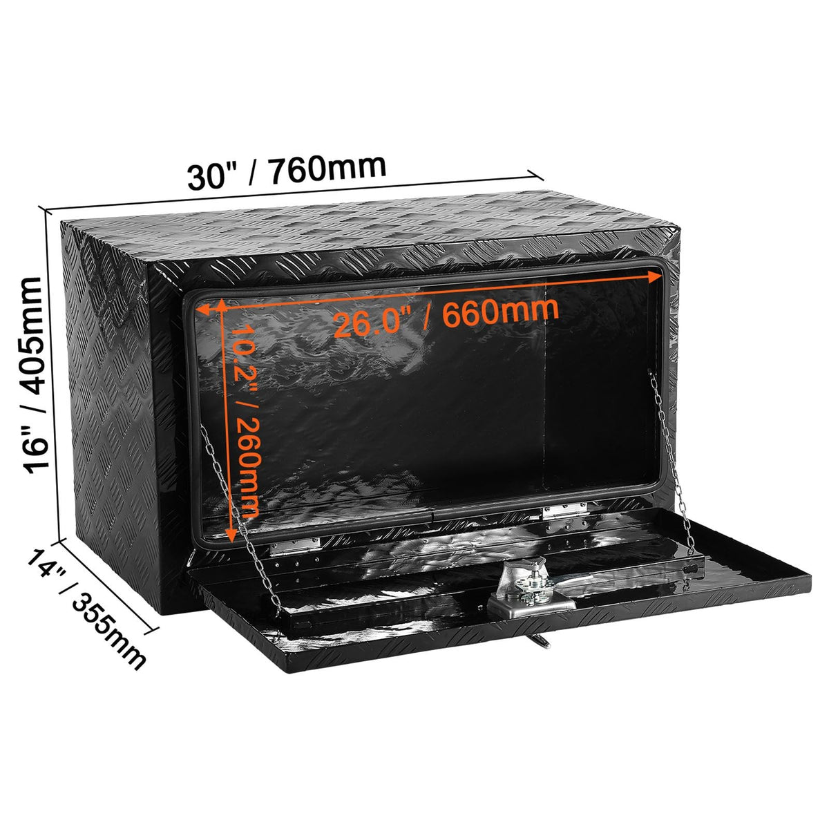 Underbody Truck Box, 30" x 14" x 16" Pickup Storage Box, Heavy Duty Aluminum Diamond Plate Tool Box with Lock and Keys, Waterproof Trailer Storage Box with T-Handle Latch for Truck, Van, Trailer