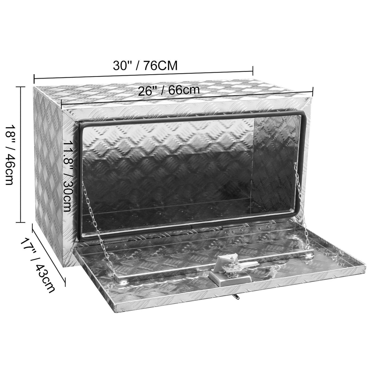 Underbody Truck Box, 30"×17"×18" Pickup Storage Box, Heavy Duty Aluminum Diamond Plate Tool Box with Lock and Keys, Waterproof Trailer Storage Box with T-Handle Latch for Truck, Van, Trailer