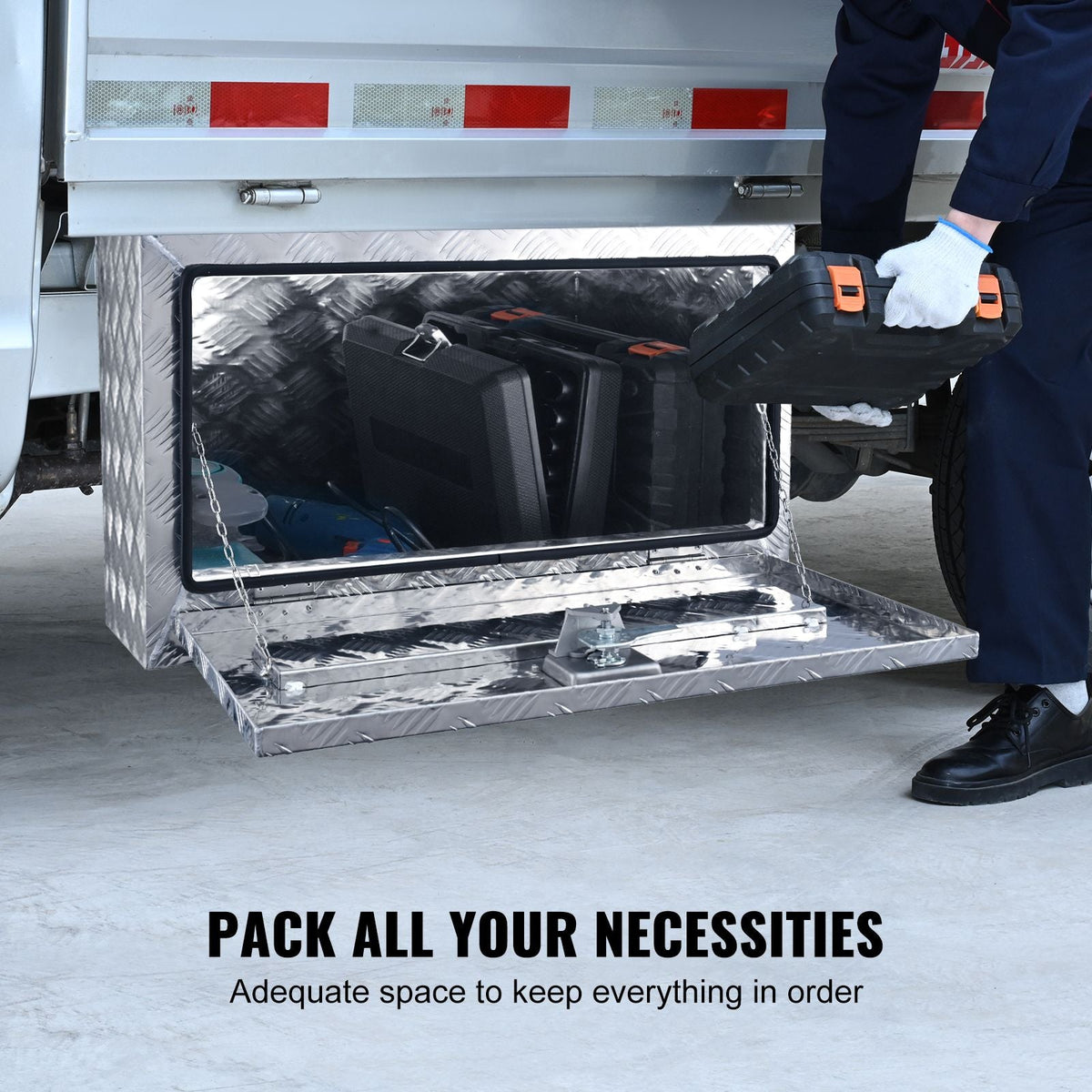 Underbody Truck Box, 30"×17"×18" Pickup Storage Box, Heavy Duty Aluminum Diamond Plate Tool Box with Lock and Keys, Waterproof Trailer Storage Box with T-Handle Latch for Truck, Van, Trailer