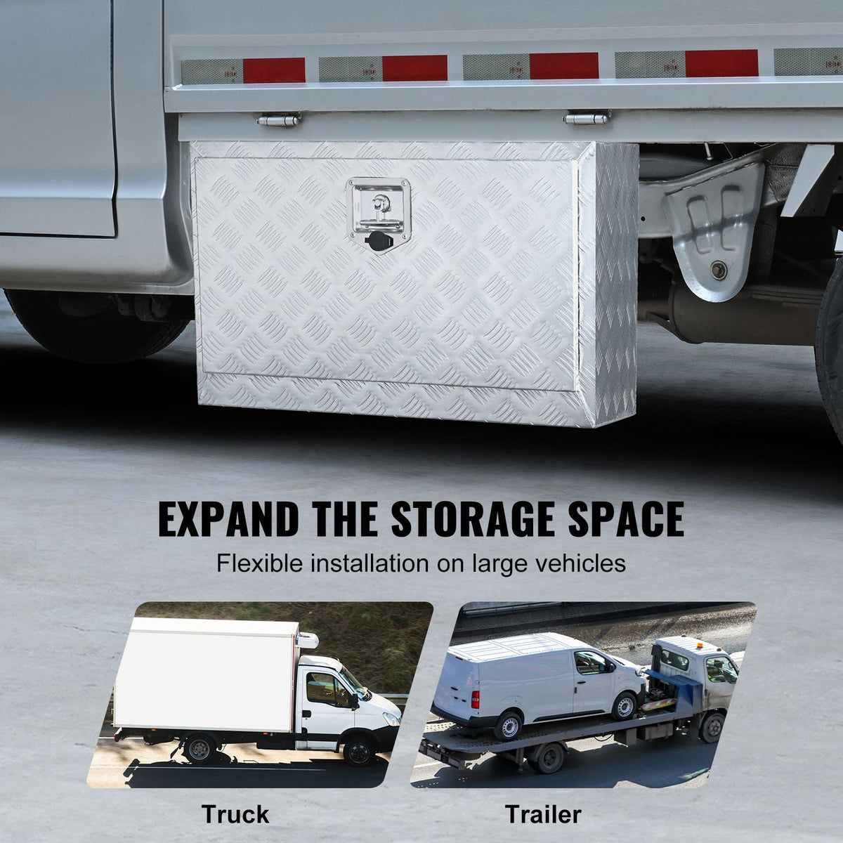 Underbody Truck Box, 30"×17"×18" Pickup Storage Box, Heavy Duty Aluminum Diamond Plate Tool Box with Lock and Keys, Waterproof Trailer Storage Box with T-Handle Latch for Truck, Van, Trailer