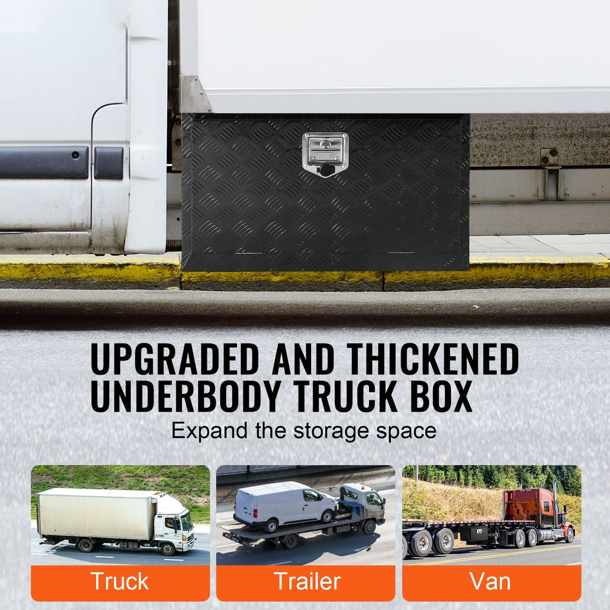 Underbody Truck Box, 36" x 14" x 16" Pickup Storage Box, Heavy Duty Aluminum Diamond Plate Tool Box with Lock and Keys, Waterproof Trailer Storage Box with T-Handle Latch for Truck, Van, Trailer