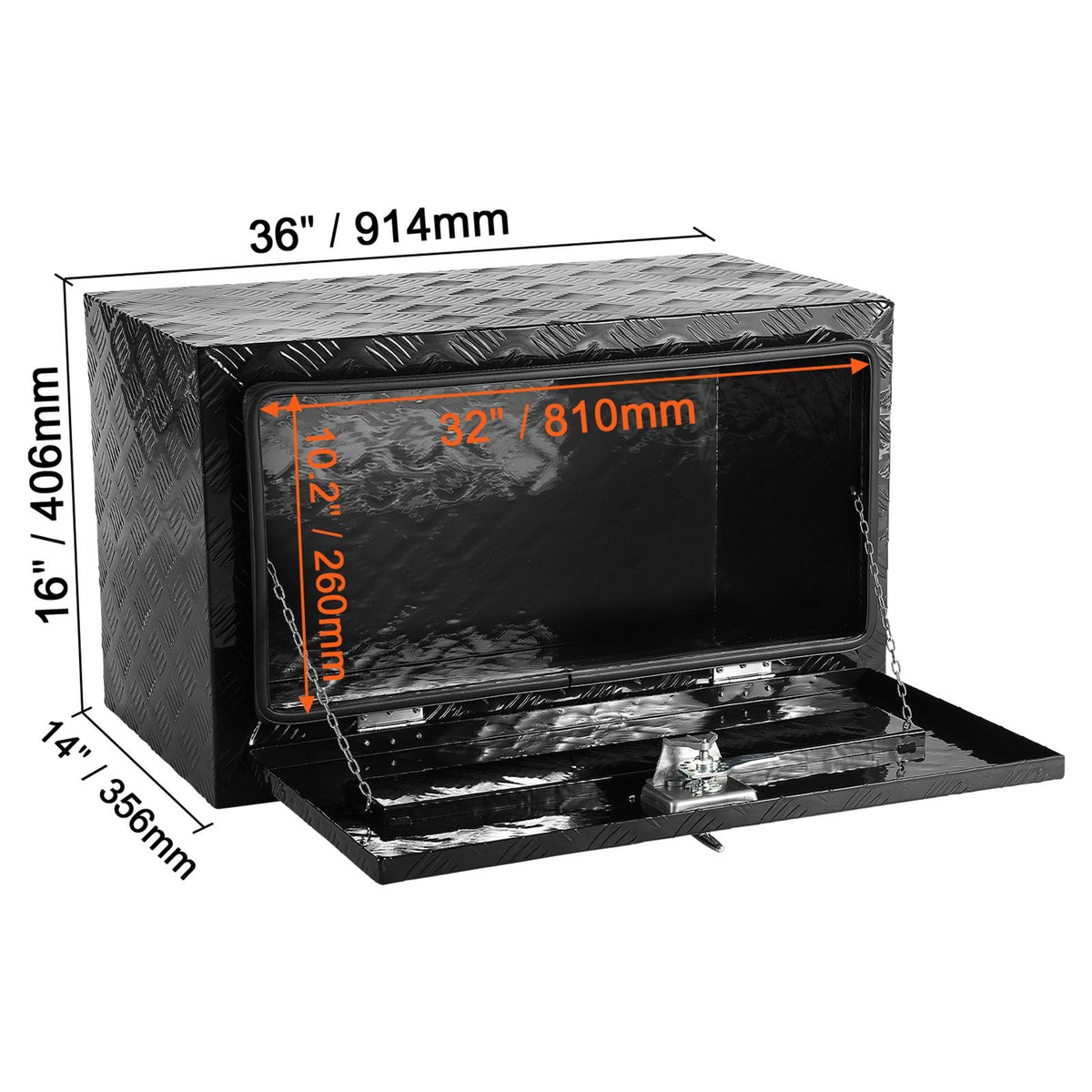 Underbody Truck Box, 36" x 14" x 16" Pickup Storage Box, Heavy Duty Aluminum Diamond Plate Tool Box with Lock and Keys, Waterproof Trailer Storage Box with T-Handle Latch for Truck, Van, Trailer