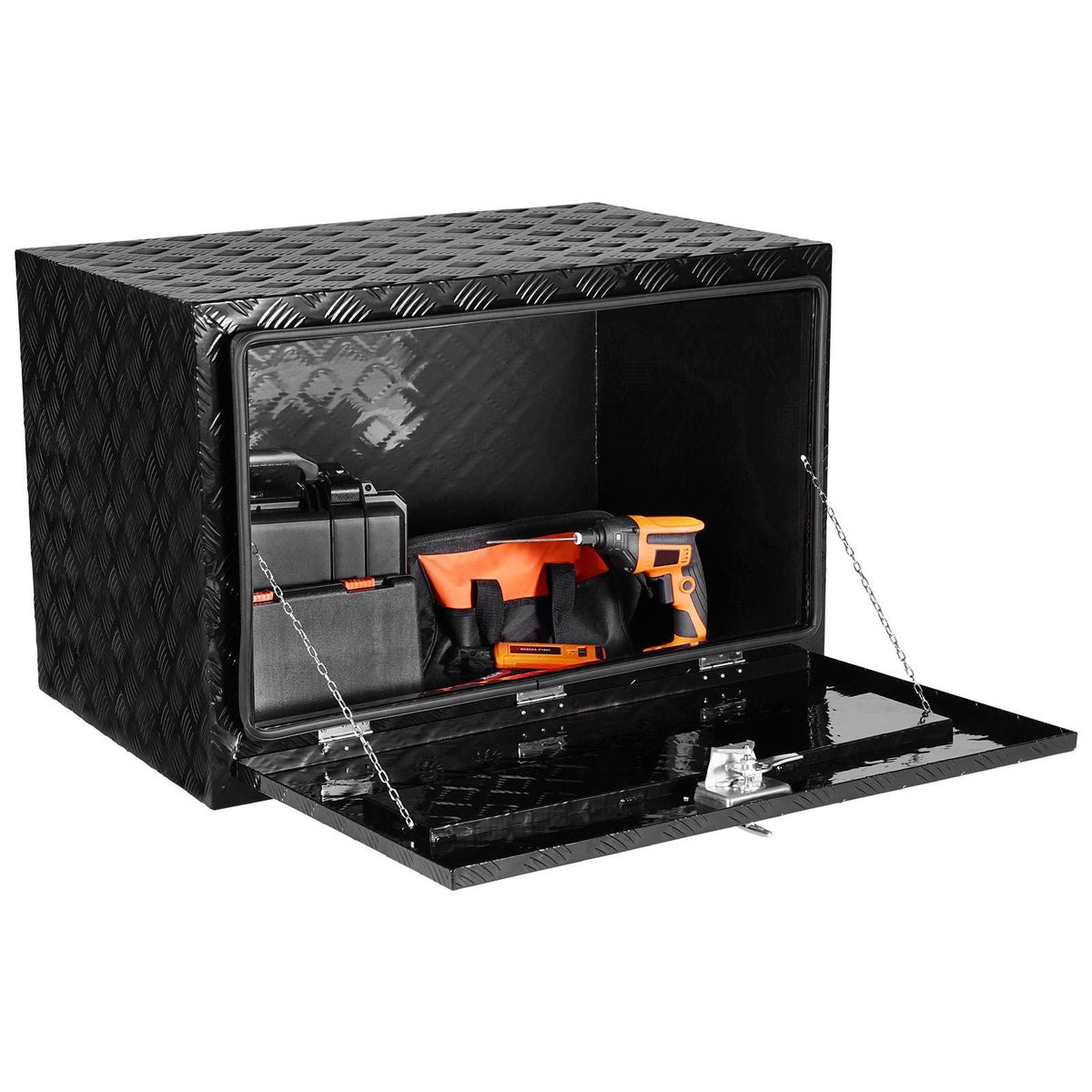 Underbody Truck Box, 36" x 24" x 24" Pickup Storage Box, Heavy Duty Aluminum Diamond Plate Tool Box with Lock and Keys, Waterproof Trailer Storage Box with T-Handle Latch for Truck, Van, Trailer