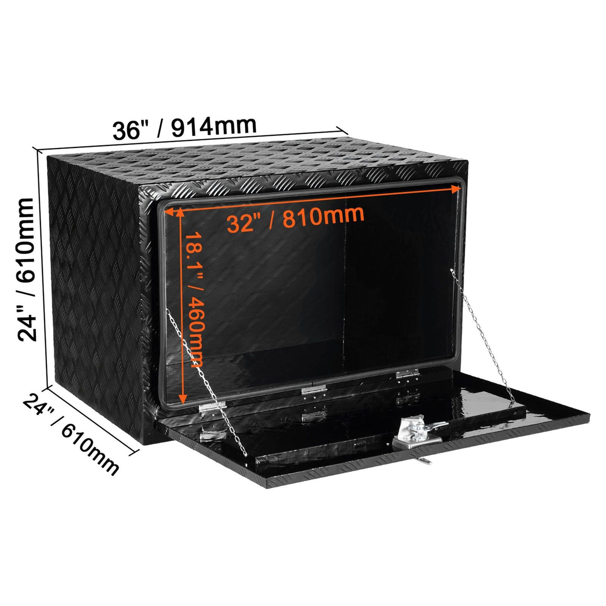 Underbody Truck Box, 36" x 24" x 24" Pickup Storage Box, Heavy Duty Aluminum Diamond Plate Tool Box with Lock and Keys, Waterproof Trailer Storage Box with T-Handle Latch for Truck, Van, Trailer