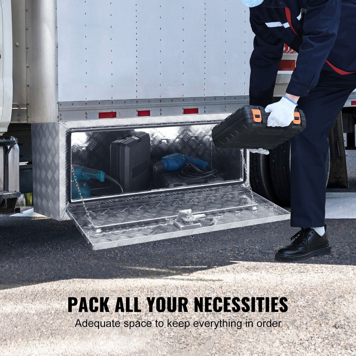 Underbody Truck Box, 36"×24"×24" Pickup Storage Box, Heavy Duty Aluminum Diamond Plate Tool Box with Lock and Keys, Waterproof Trailer Storage Box with T-Handle Latch for Truck, Van, Trailer