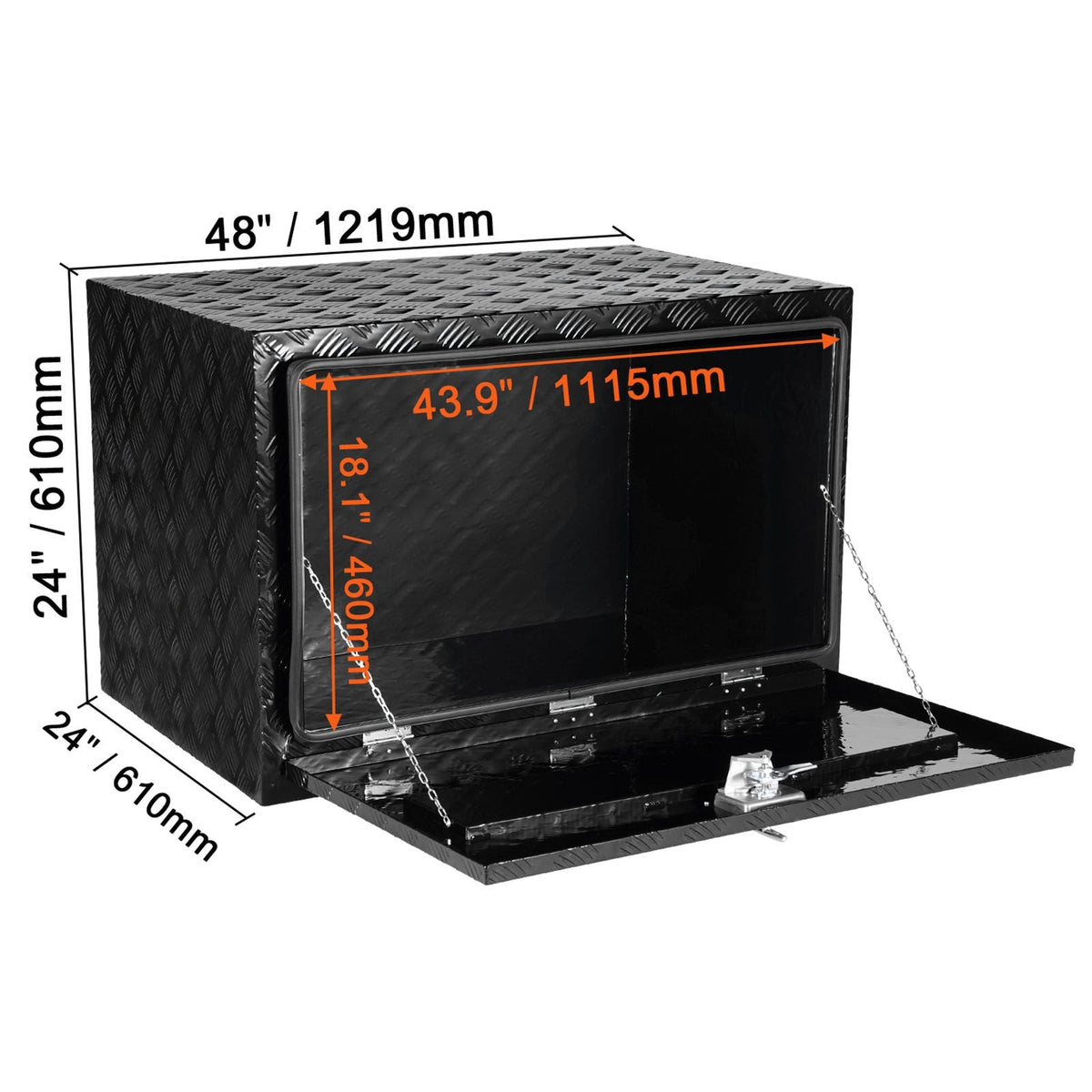 Underbody Truck Box, 48" x 24" x 24" Pickup Storage Box, Heavy Duty Aluminum Diamond Plate Tool Box with Lock and Keys, Waterproof Trailer Storage Box with T-Handle Latch for Truck, Van, Trailer