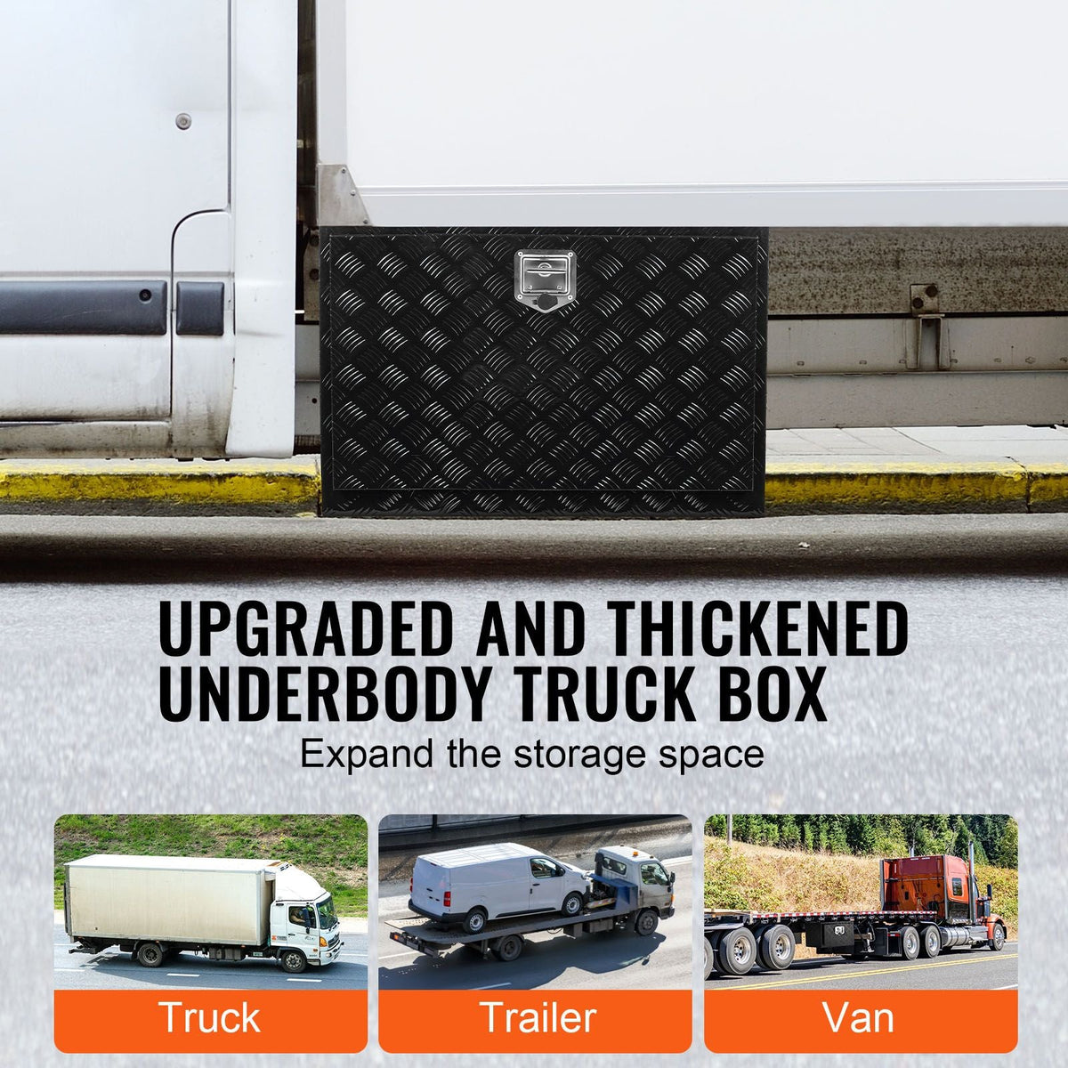 Underbody Truck Box, 48" x 24" x 24" Pickup Storage Box, Heavy Duty Aluminum Diamond Plate Tool Box with Lock and Keys, Waterproof Trailer Storage Box with T-Handle Latch for Truck, Van, Trailer