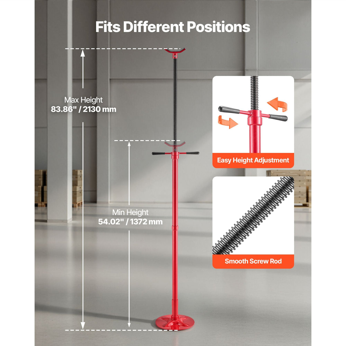 Underhoist Support Stand, 1/2 Ton (1102 lbs) Capacity Under Hoist Jack Stand, Lifting from 54.02" to 83.86", Bearing Mounted Spin Handle, Self-Locking Threaded Screw, Support Vehicle Components