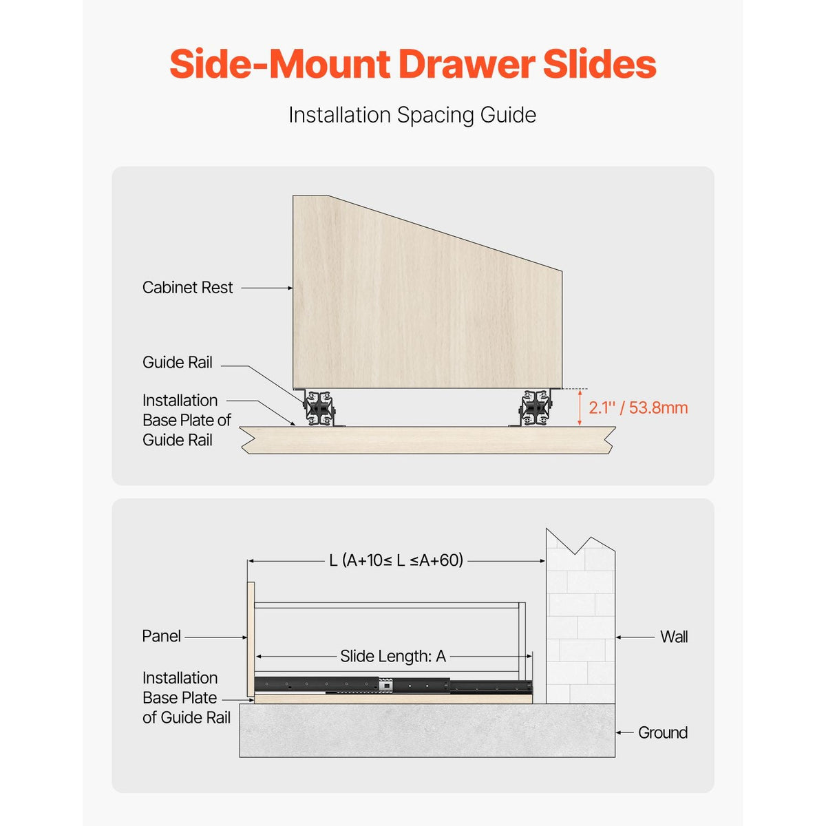Undermount Drawer Slides, 16 inch, Full Extension Ball Bearing Under Stair Cabinet Rails, 260 LB Load Capacity Heavy Duty Bottom Stair Cabinet Glides Track Runners,for DIY Replacement, Black