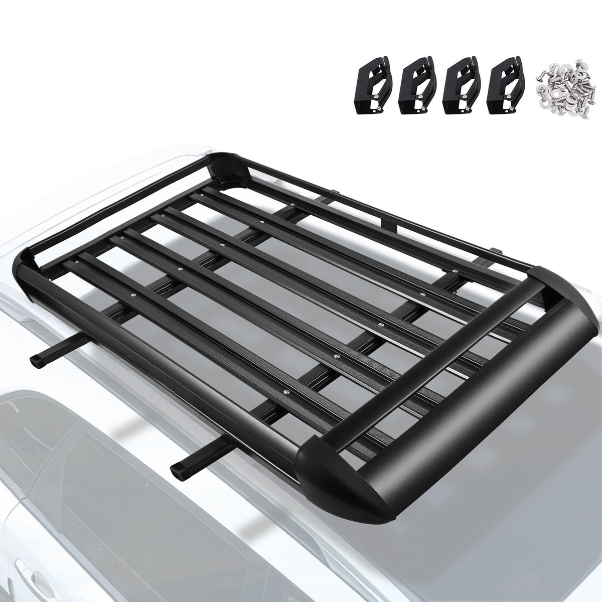 Universal 50.4 x 36.4 Inch Roof Basket, Basket Roof Rack, Aluminum Roof Mounted Cargo Rack with Bars XL-B for Car Top Luggage Traveling SUV Holder