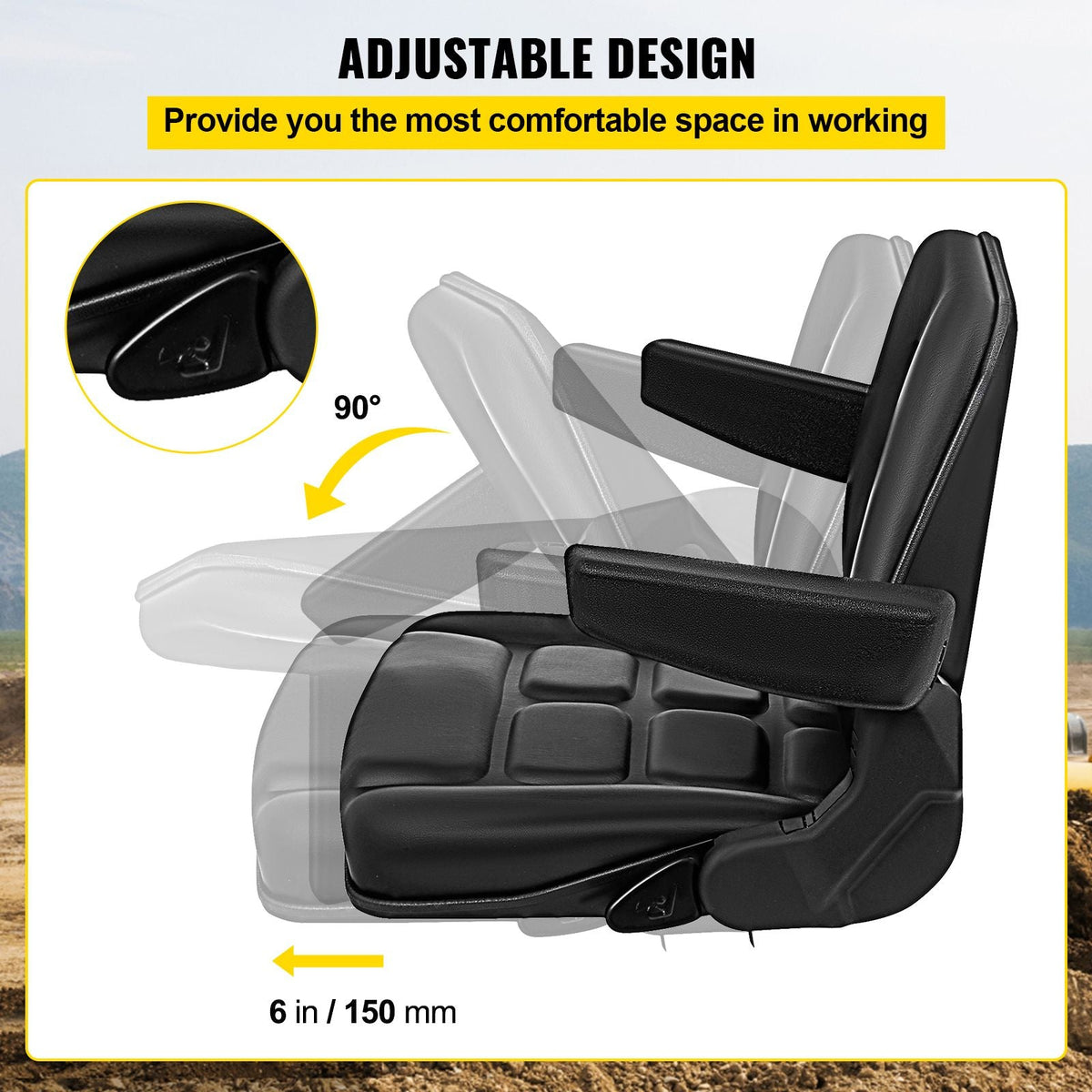 Universal Fold Down Forklift Seat with Retractable Safety Belt, Armrest,Adjustable Seat for Excavator, Forklift, Tractor, Skid Loader, Backhoe Dozer Telehandler
