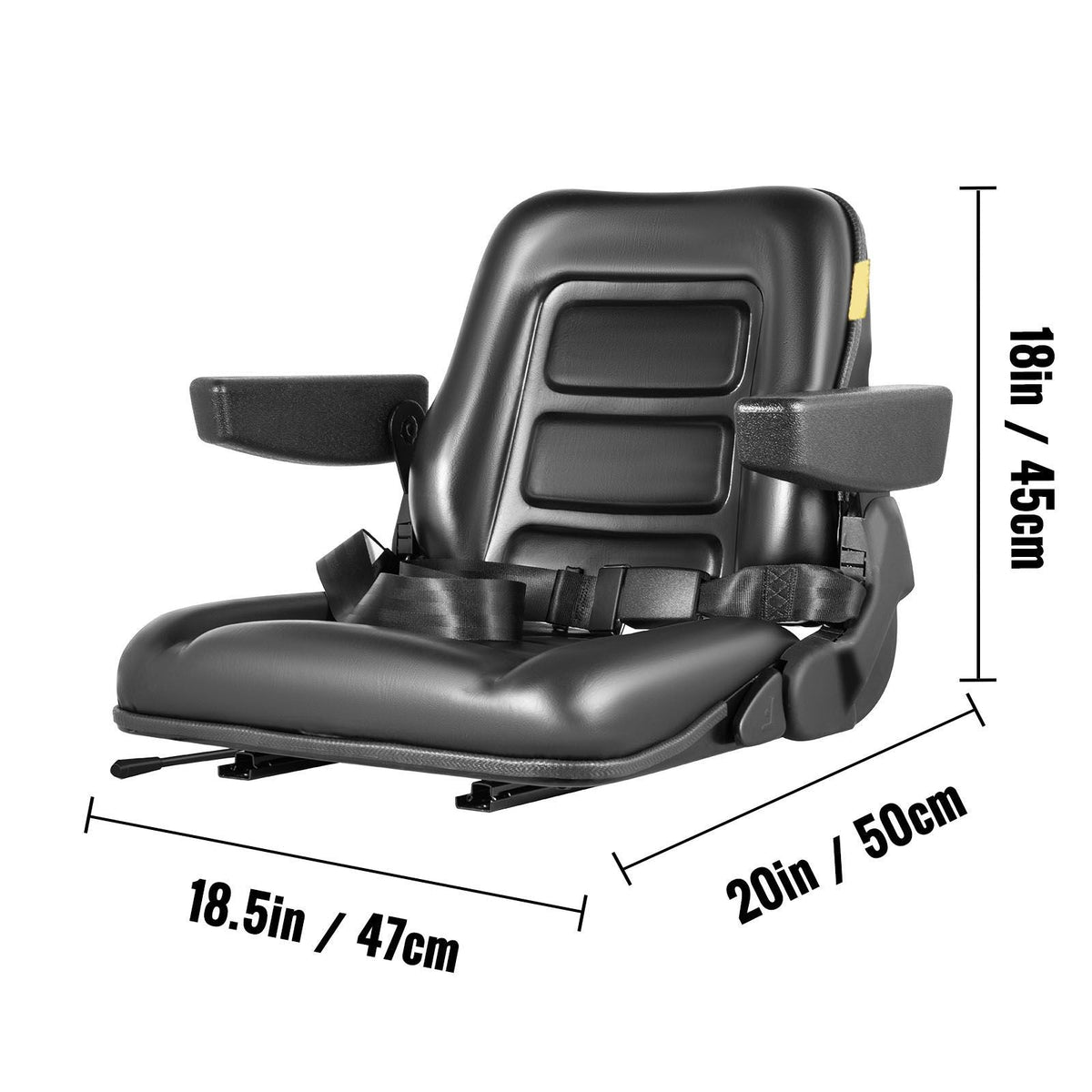 Universal Forklift Seat Black PVC Tractor Seat, 6\"/150MM Adjustable Mower Seat Foldable Seat Including Armrests, Seat Belt, Seat Switch, Skid Steer Seat Fit Forklift, Tractor, Skid Loader