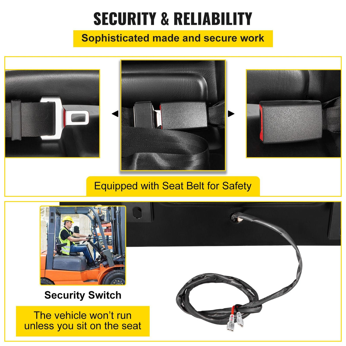 Universal Forklift Seat Black PVC Tractor Seat, 6\"/150MM Adjustable Mower Seat Foldable Seat Including Armrests, Seat Belt, Seat Switch, Skid Steer Seat Fit Forklift, Tractor, Skid Loader