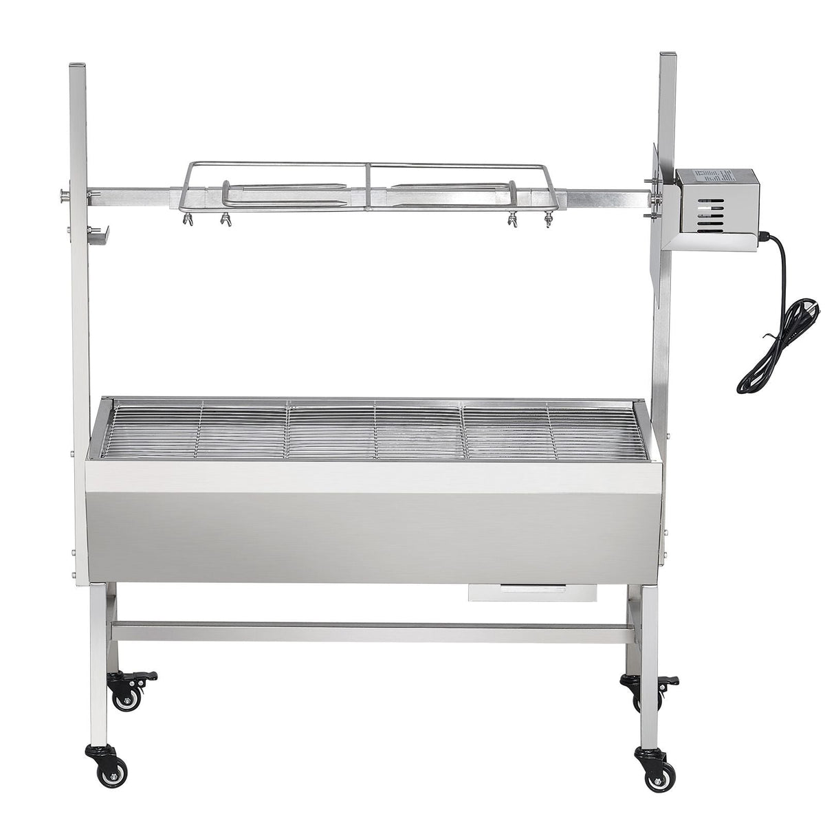 Upgrade Rotisserie Grill, 35 Inch 90 Lbs Capacity, BBQ Whole Pig Lamb Goat Charcoal Spit Grill, Electric 42W Motor Stainless Steel Rotisserie Roaster with Lockable Wheels, for Camping Outdoor