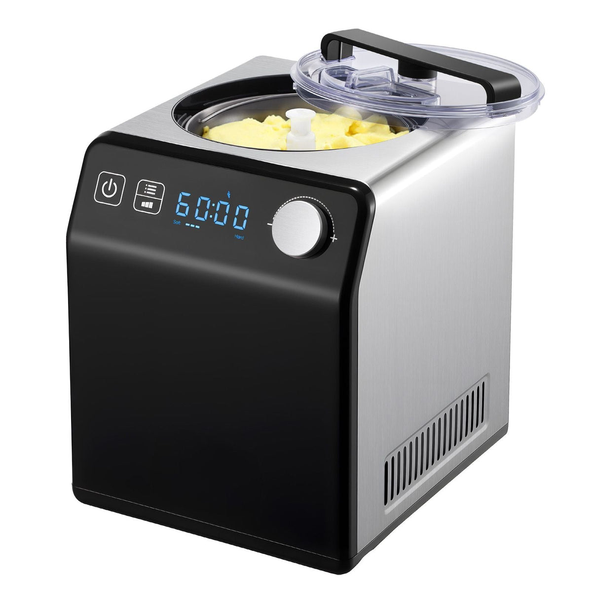 Upright Automatic Ice Cream Maker with Built-in Compressor, 2 Quart No Pre-freezing Fruit Yogurt Machine, Stainless Steel Electric Sorbet Maker, 4 Modes Gelato Maker with Digital Display & Timer
