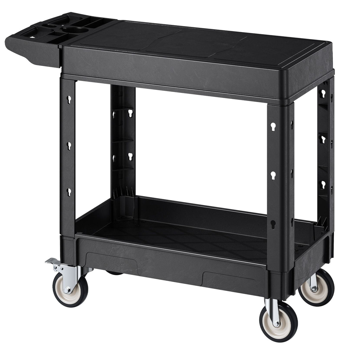 Utility Cart, 550 lbs Load Capacity, 31.3 x 17.7-inch Service Cart, Two-Shelf Heavy Duty Plastic Utility Cart with 360° Swivel Wheels (2 with Brakes), Suitable for Warehouse, Garage, Cleaning