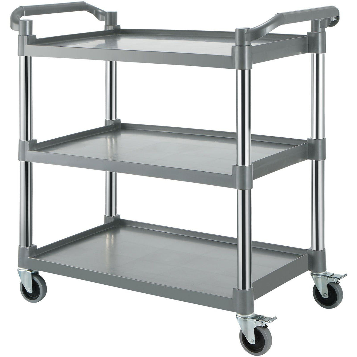 Utility Service Cart, 3 Shelf Heavy Duty 220LBS Food Service Cart, Rolling Utility Cart with Lockable Wheels, 40" x 19.3" x 38.6" Plastic Utility Cart for Kitchen Office Restaurant Home, Grey