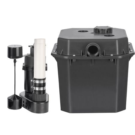 Utility Sink Pump, 1/3 HP, 120-Volt, 2900 GPH Flow, 25 ft Head, Under-Sink Sump Pump System with 6 Gallon Basin, Automatic Utility/Laundry Sink Pump, Drain Pump with 1-1/2" NPT Outlet, Black
