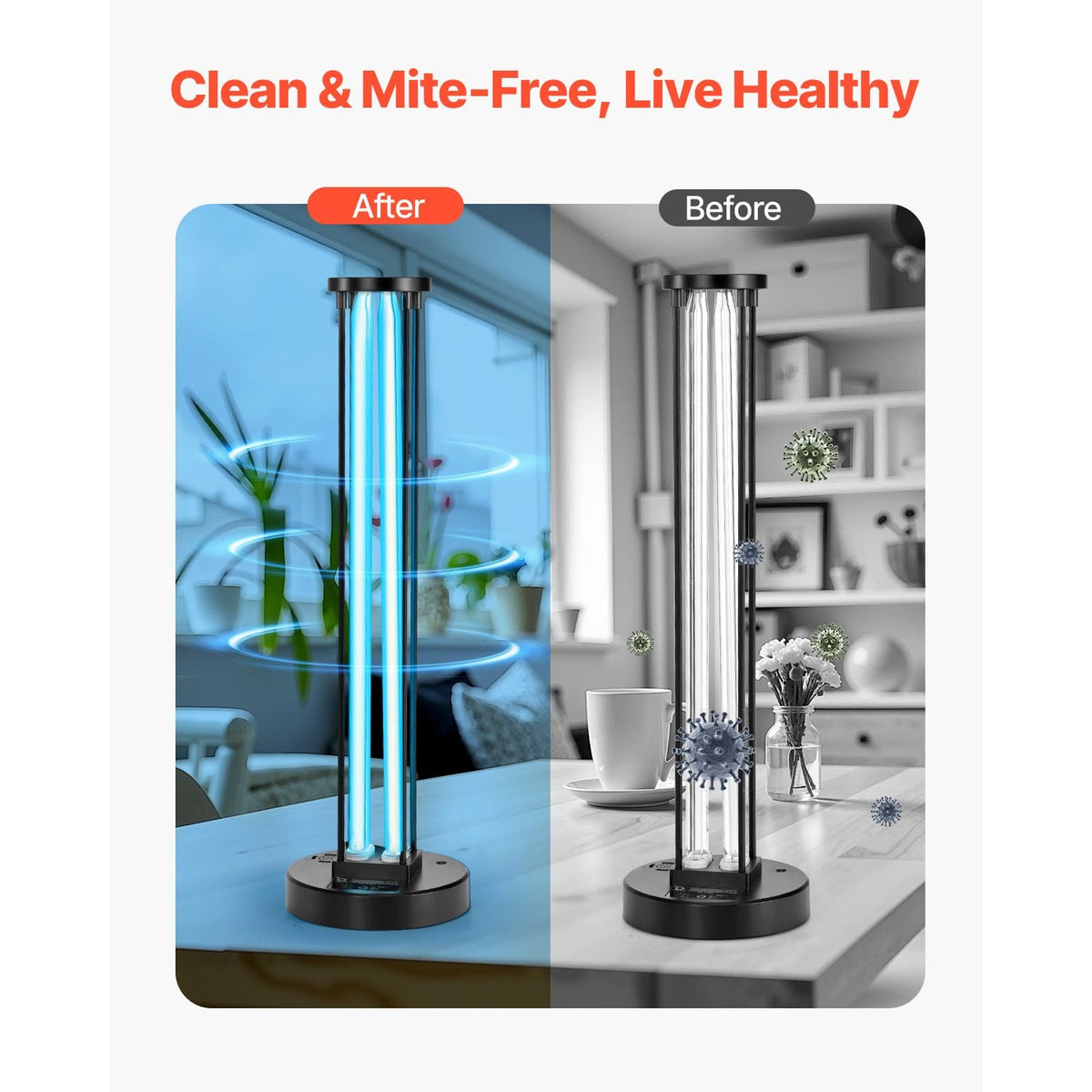 UV Light, 110W Ultraviolet Lamp with Ozone Purifier, UVC Lamp with 30/60/120 Minutes 3-Gear Timer and Remote Control, for Room up to 600 sqft, UVO Lights for Living Room, Bedroom, Hotel, School