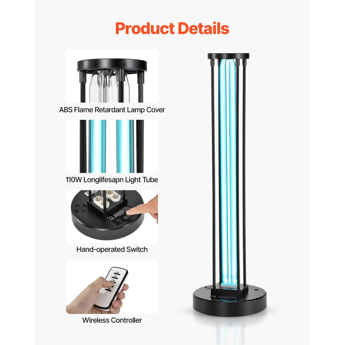 UV Light, 55W Ultraviolet Lamp with Ozone Purifier, UVC Lamp with 30/60/120 Minutes 3-Gear Timer and Remote Control, for Room up to 750 sqft, UVO Lights for Living Room, Bedroom, Hotel, School