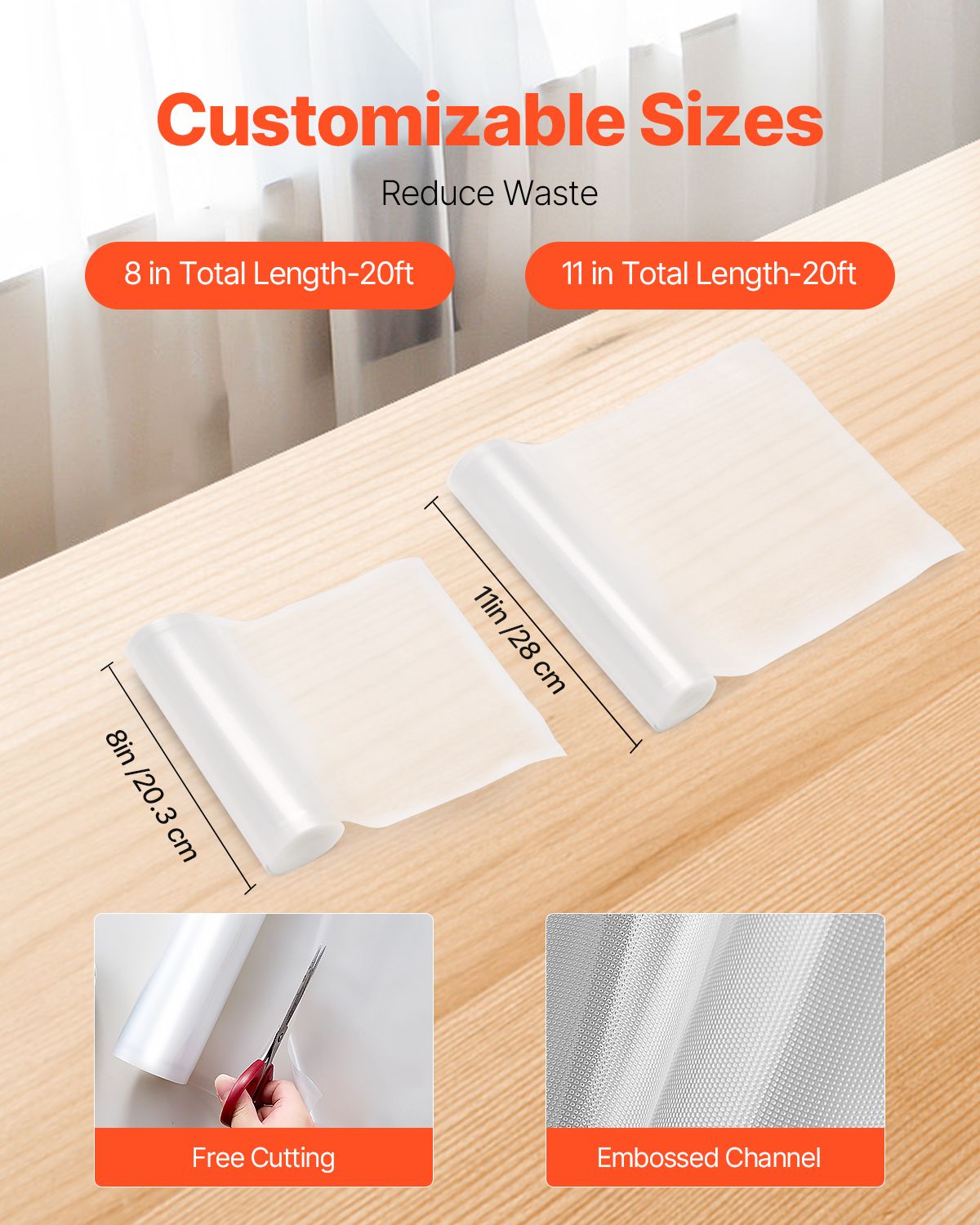 Vacuum Sealer Bags, 3 Rolls 11 In x 20 Ft & 3 Rolls 8 In x 20 Ft, Non-BPA Food Grade Seal A Meal Freezer Bag, Customizable Vac Sealing Food Saver Bags, Storage Vac Bag for Meal Prep or Sous Vide