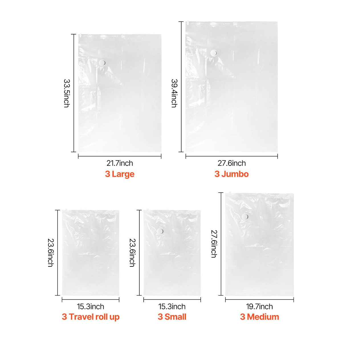 Vacuum Storage Bags, 15 Pack Space Saver Seal Bag(3 Jumbo/3 Large/3 Medium/3 Small/3 Roll), Compression Airtight Zipper Space Bags with Electric Pump, for Cloth, Bedding, Blanket, Pillow, Travel